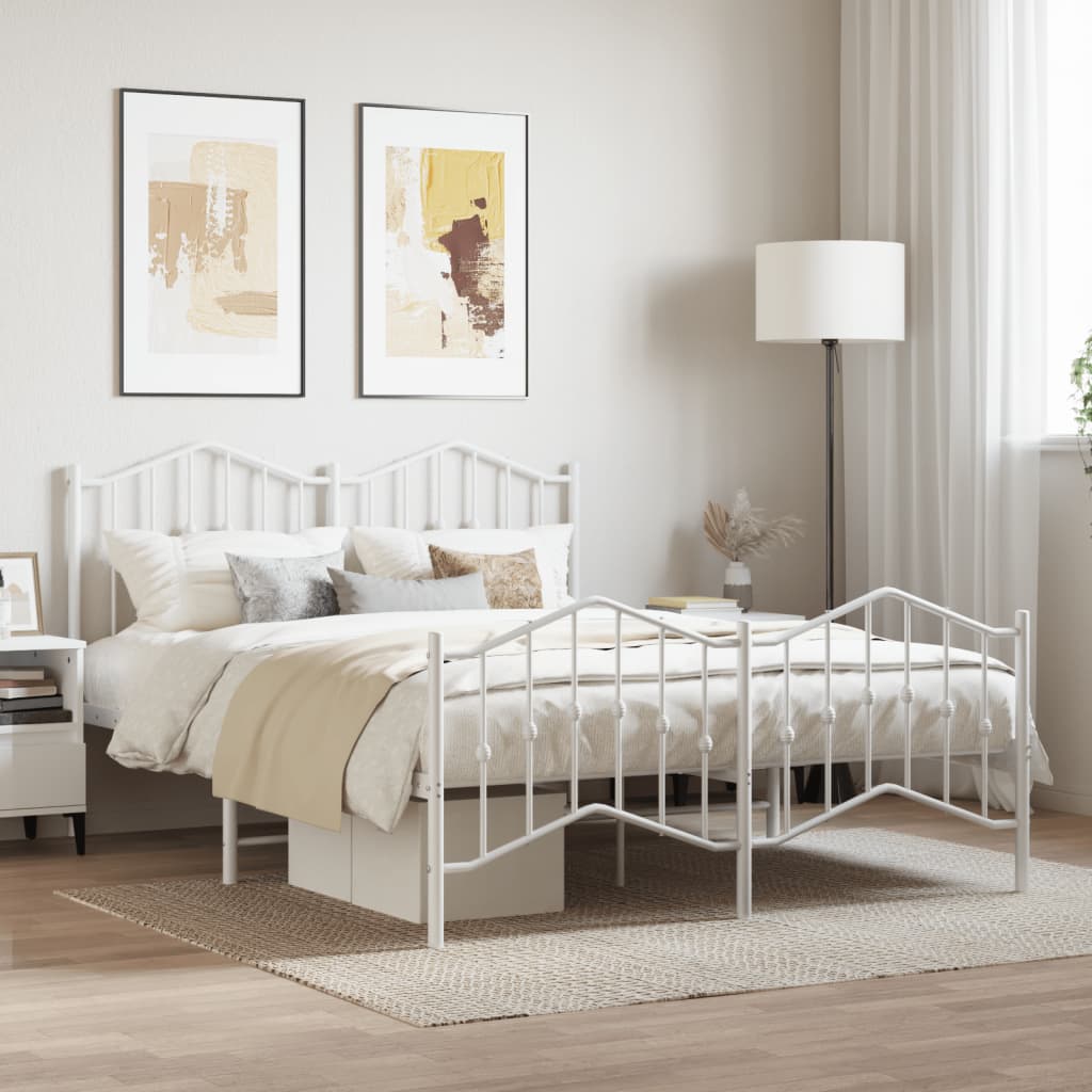 Estrutura de cama com cabeceira e pés 140x200 cm metal branco