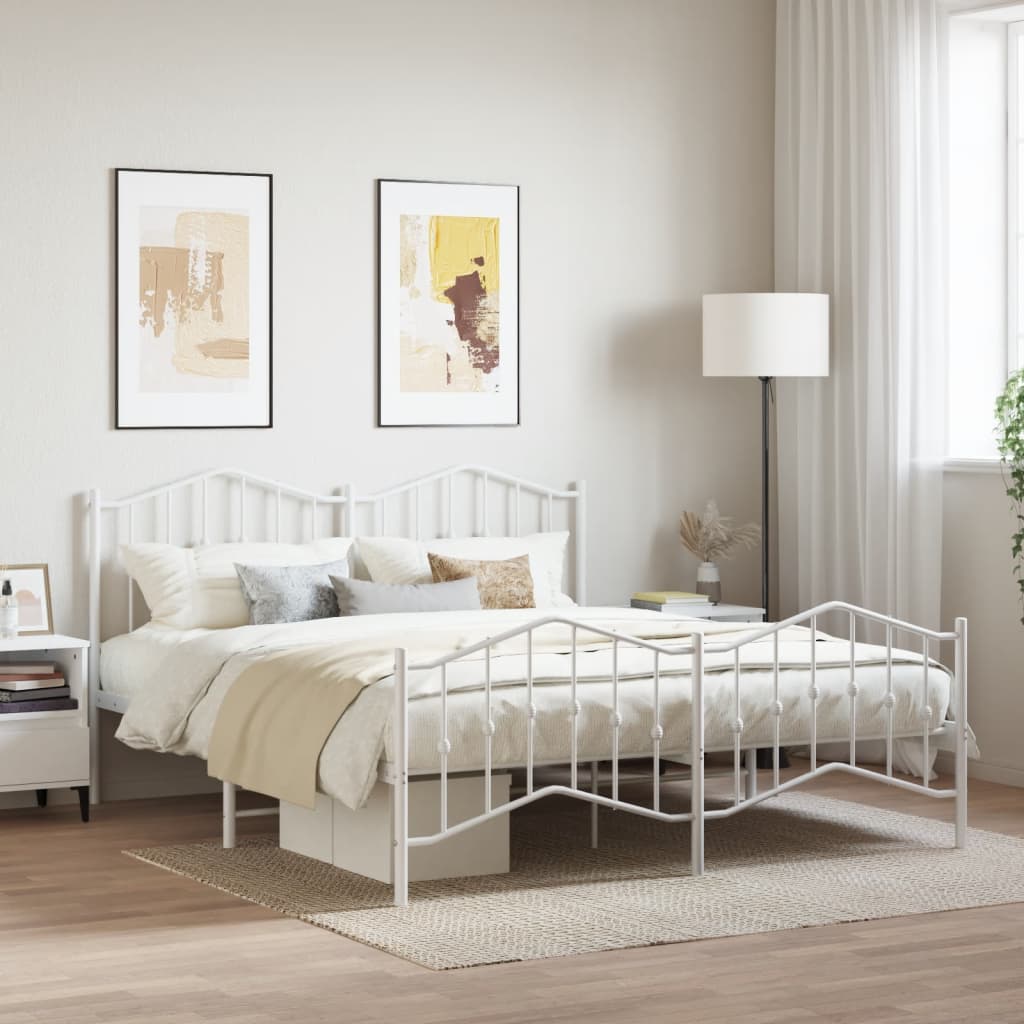 Estrutura de cama com cabeceira e pés 183x213 cm metal branco