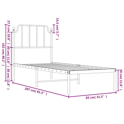 Estrutura de cama com cabeceira 80x200 cm metal preto