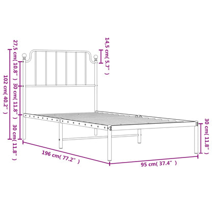 Estrutura de cama com cabeceira 90x190 cm metal preto