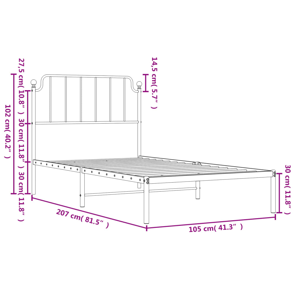 Estrutura de cama com cabeceira 100x200 cm metal preto