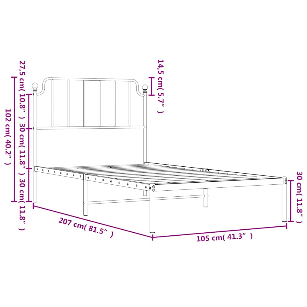 Estrutura de cama com cabeceira 100x200 cm metal preto