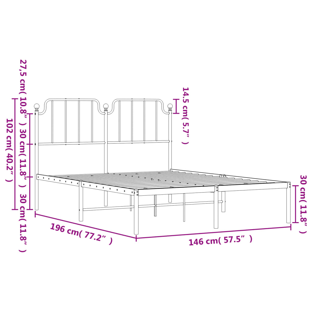 Estrutura de cama com cabeceira 140x190 cm metal preto