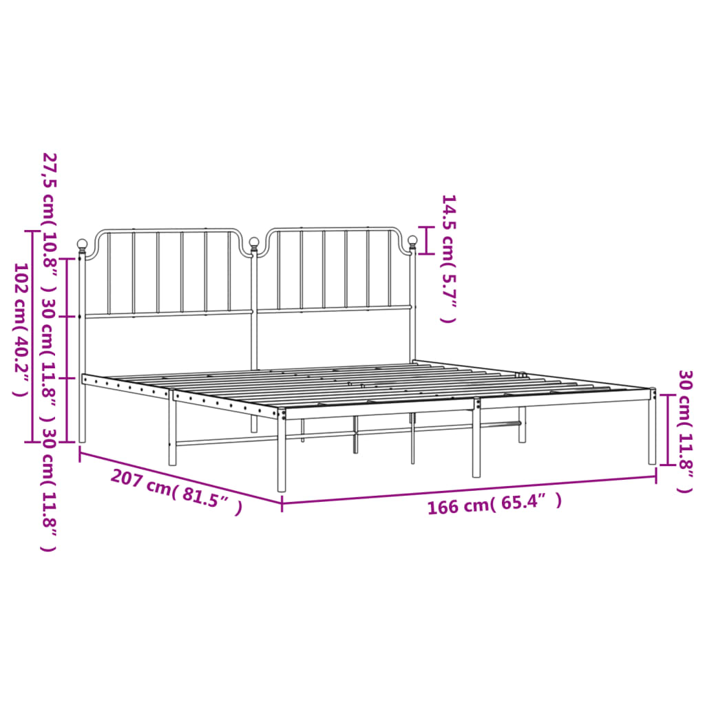 Estrutura de cama com cabeceira 160x200 cm metal preto