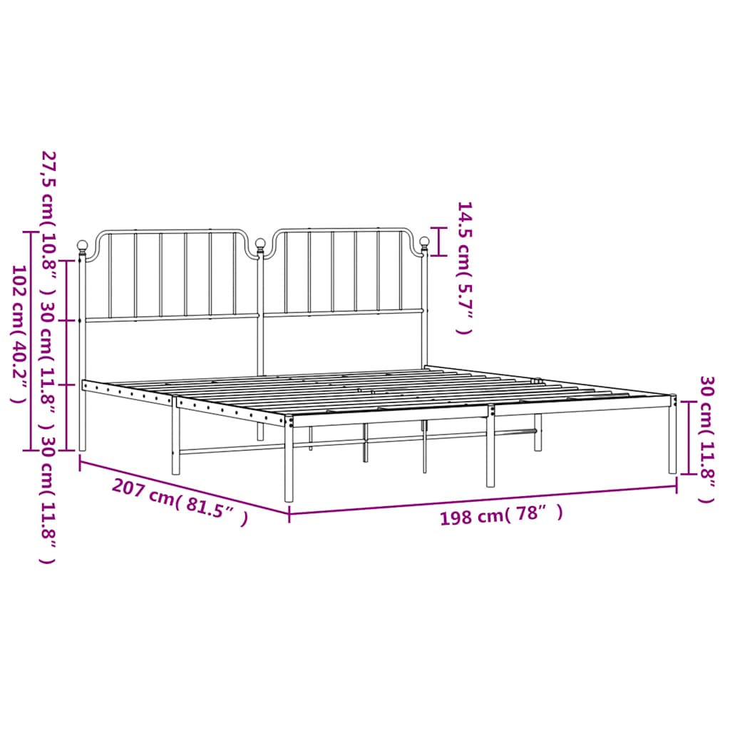 Estrutura de cama com cabeceira 193x203 cm metal preto