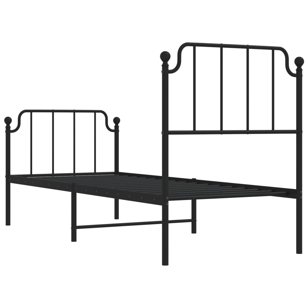 Estrutura de cama com cabeceira e pés 75x190 cm metal preto