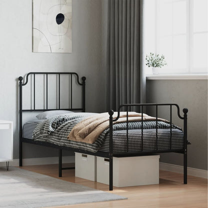 Estrutura de cama com cabeceira e pés 75x190 cm metal preto