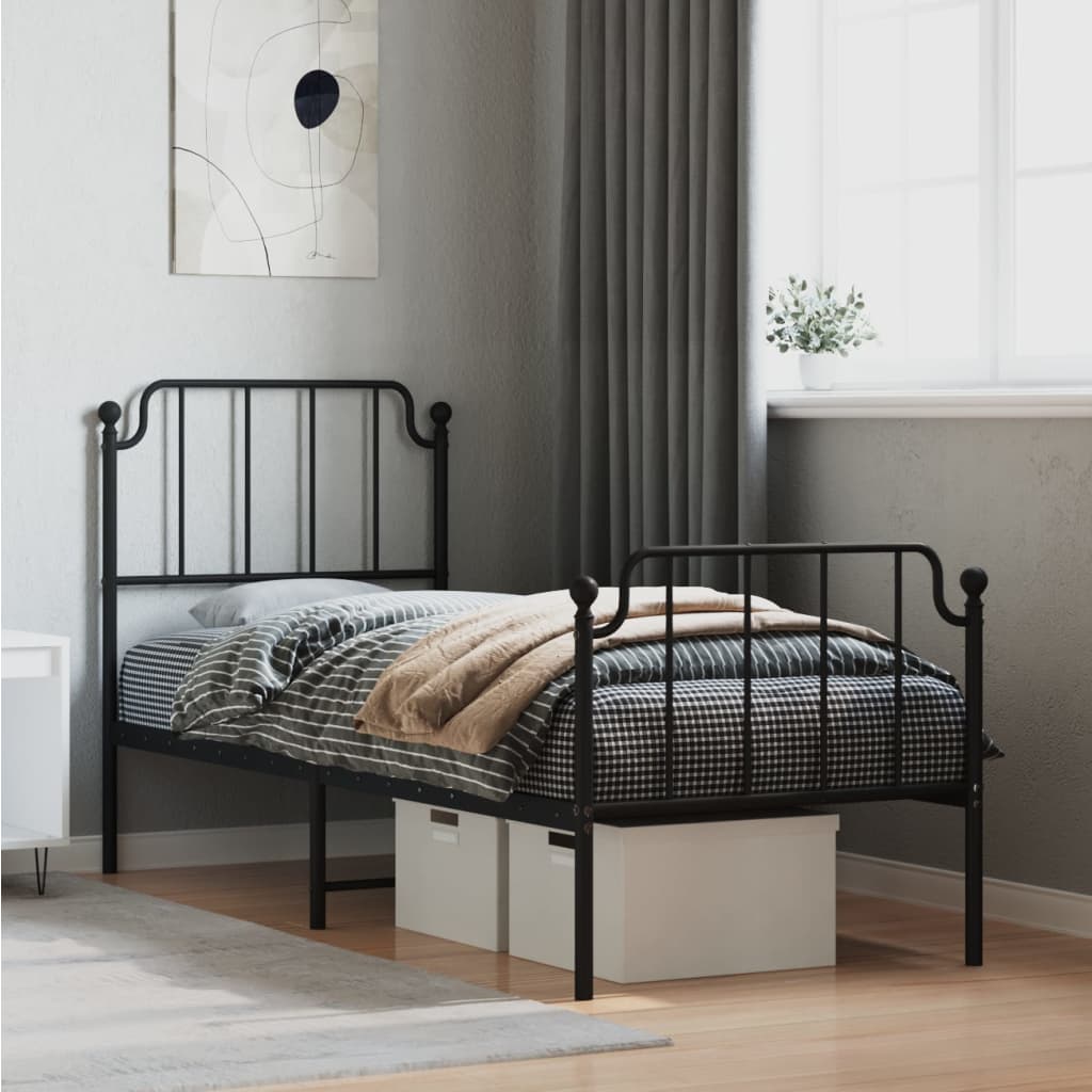 Estrutura de cama com cabeceira e pés 80x200 cm metal preto