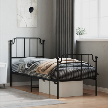 Estrutura de cama com cabeceira e pés 80x200 cm metal preto