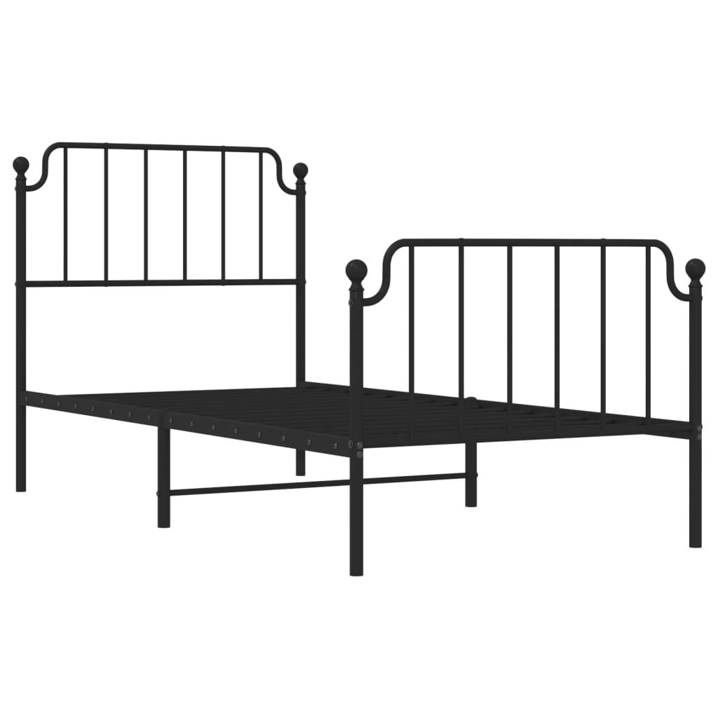 Estrutura de cama com cabeceira e pés 90x190 cm metal preto