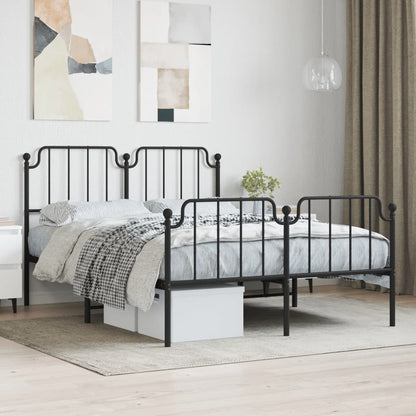 Estrutura de cama com cabeceira e pés 135x190 cm metal preto