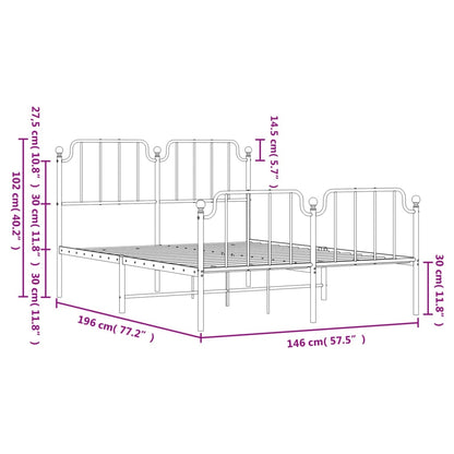 Estrutura de cama com cabeceira e pés 140x190 cm metal preto