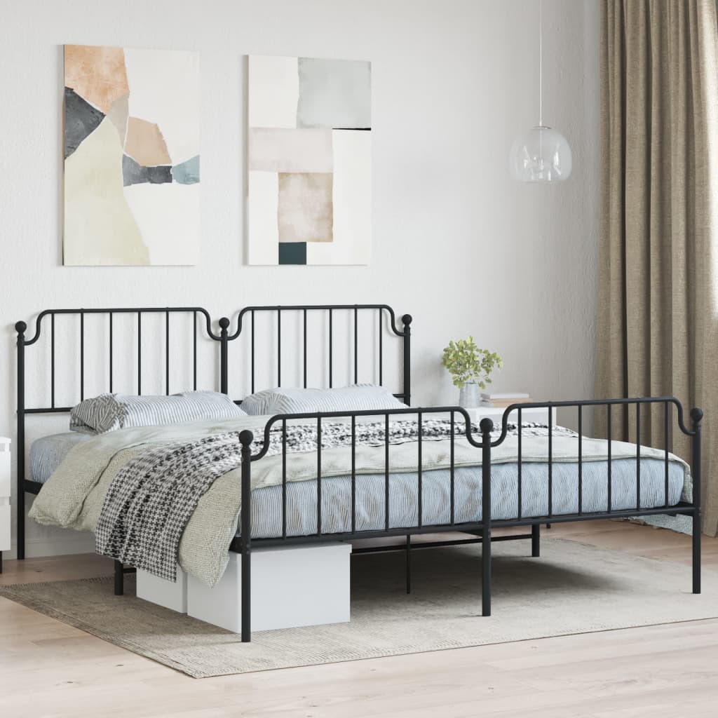 Estrutura de cama com cabeceira e pés 180x200 cm metal preto