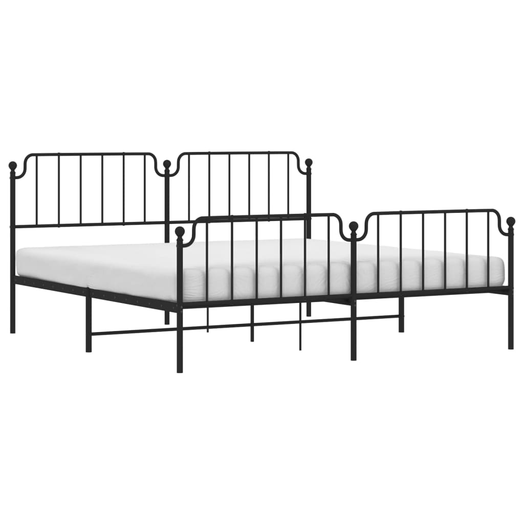 Estrutura de cama painéis cabeceira e pés 200x200cm metal preto