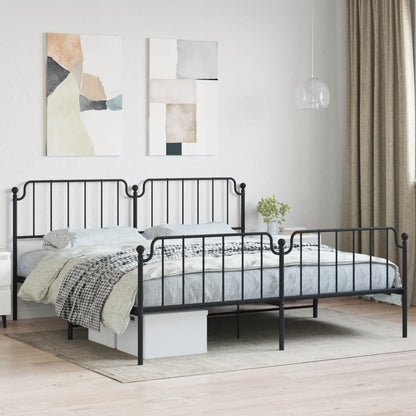 Estrutura de cama painéis cabeceira e pés 200x200cm metal preto