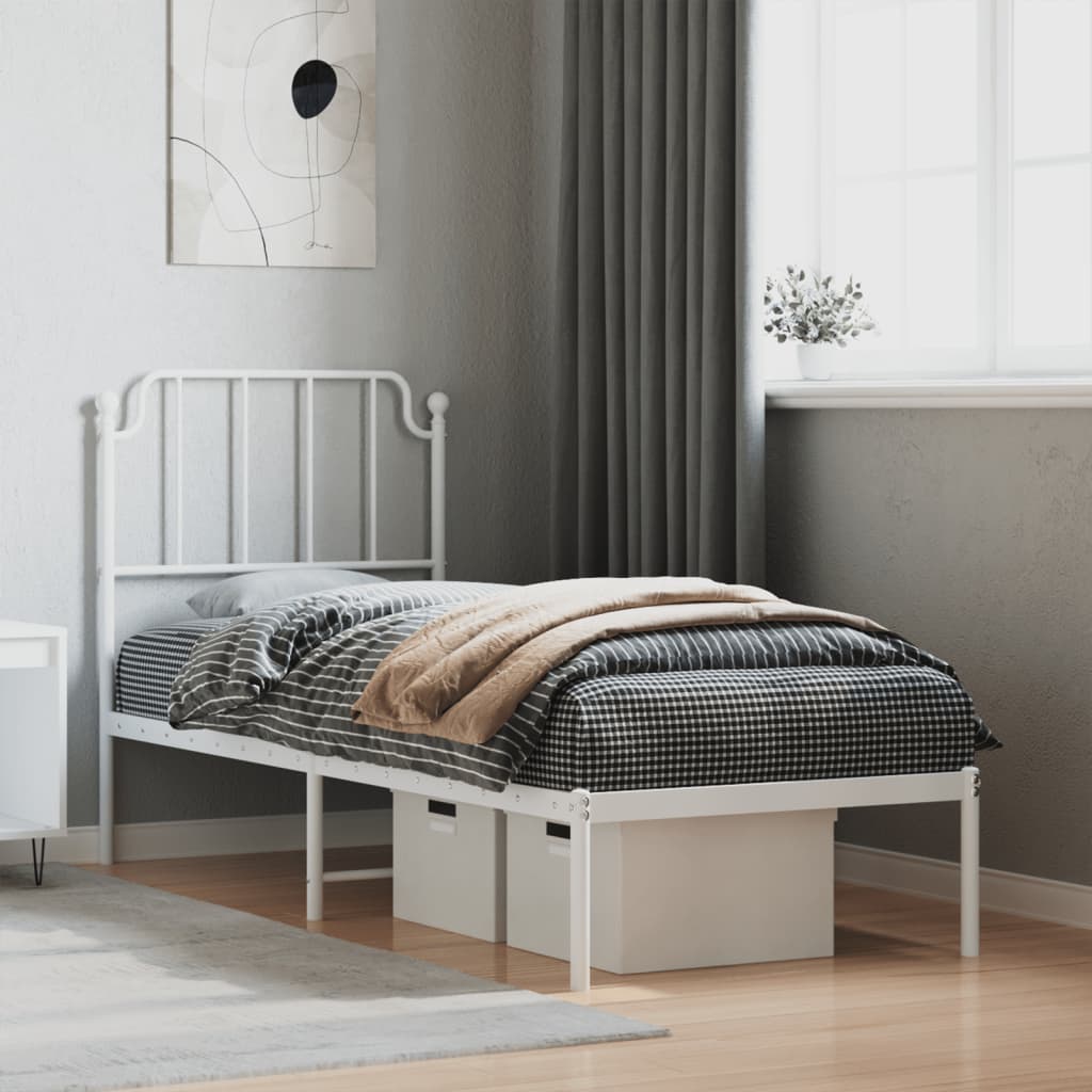 Estrutura de cama com cabeceira 75x190 cm metal branco