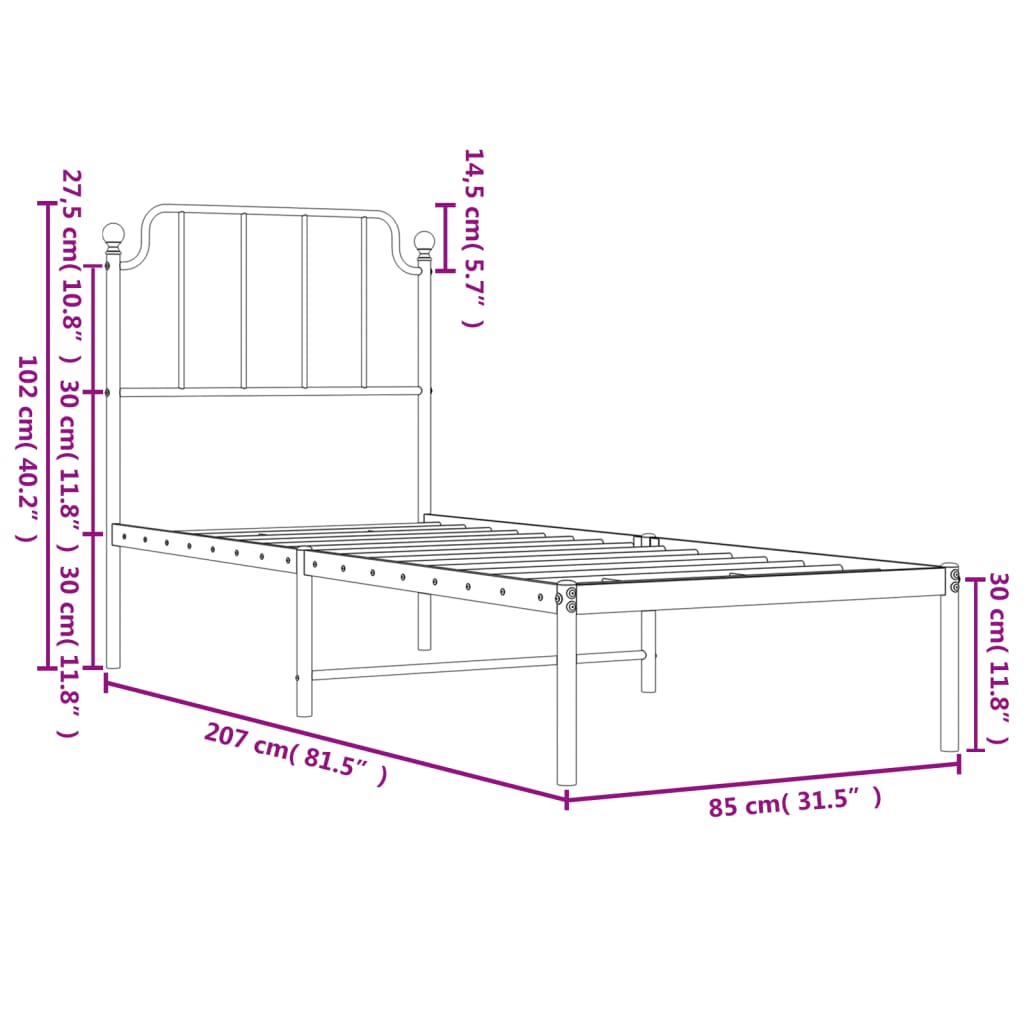 Estrutura de cama com cabeceira 80x200 cm metal branco