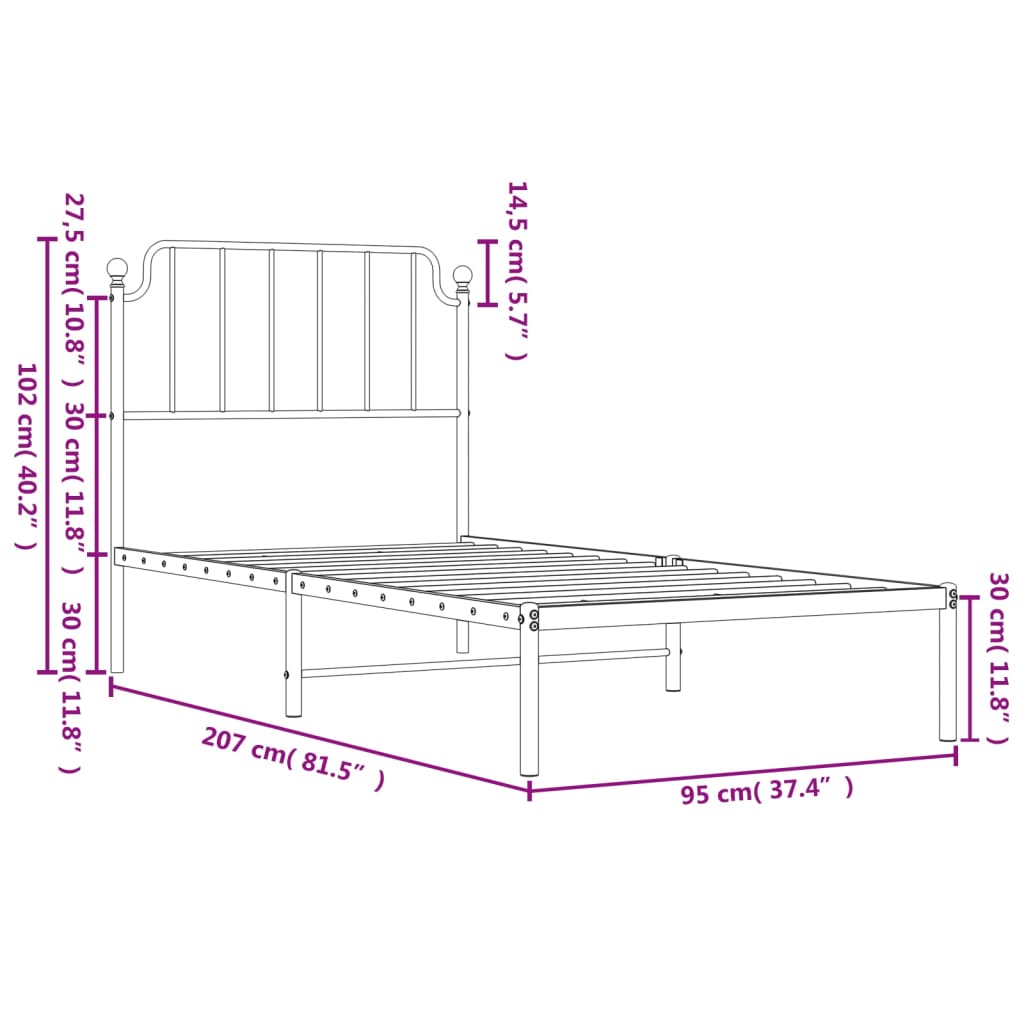 Estrutura de cama com cabeceira 90x200 cm metal branco