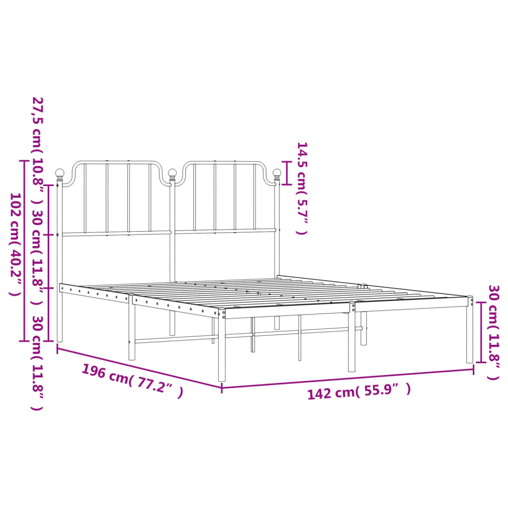 Estrutura de cama com cabeceira 135x190 cm metal branco