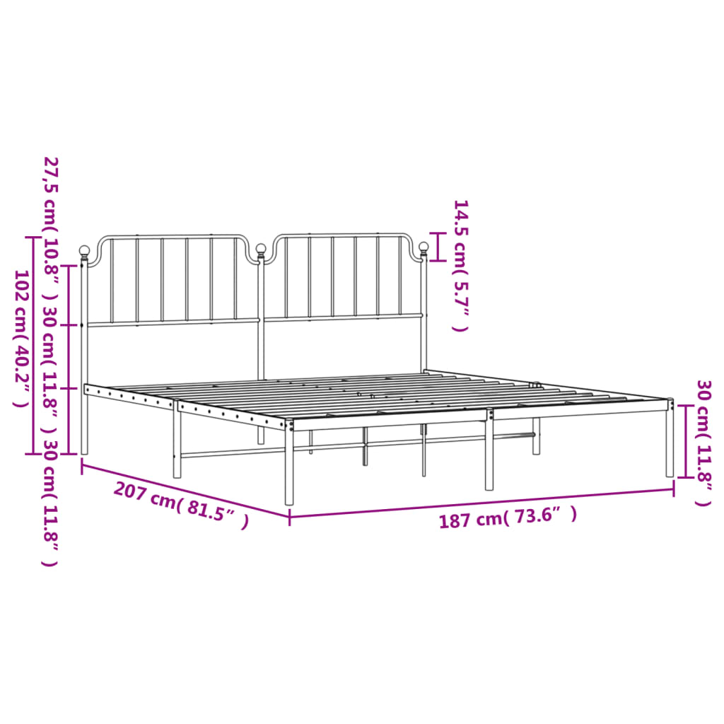 Estrutura de cama com cabeceira 180x200 cm metal branco