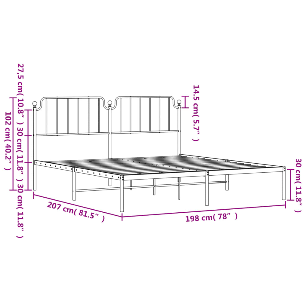 Estrutura de cama com cabeceira 193x203 cm metal branco