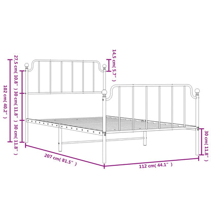 Estrutura de cama com cabeceira e pés 107x203 cm metal branco