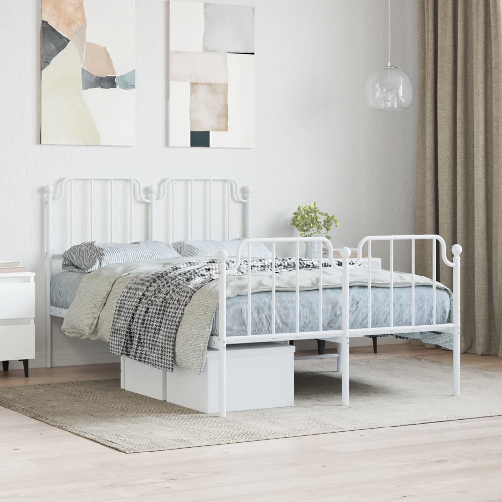 Estrutura de cama com cabeceira e pés 120x200 cm metal branco