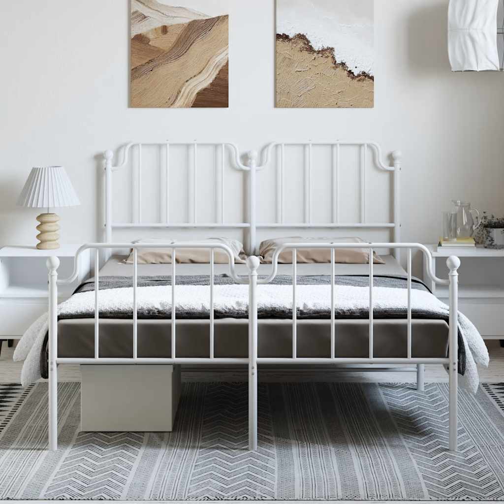 Estrutura de cama com cabeceira e pés 135x190 cm metal branco