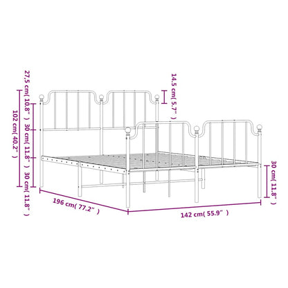 Estrutura de cama com cabeceira e pés 135x190 cm metal branco