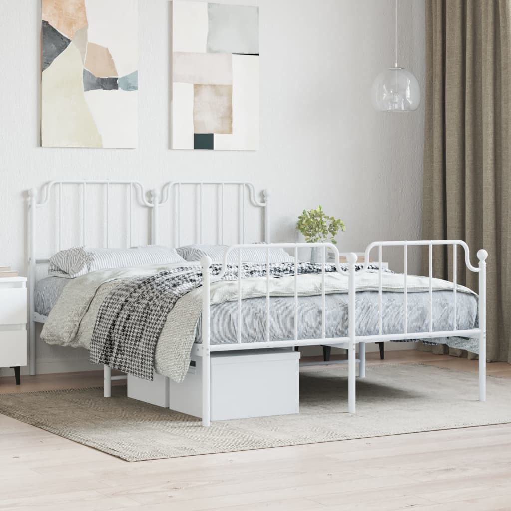 Estrutura de cama com cabeceira e pés 140x190 cm metal branco