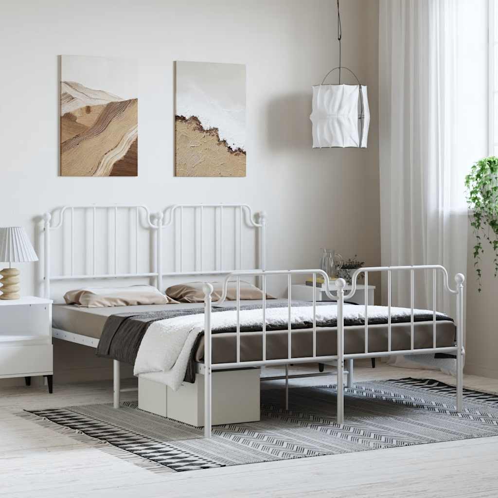 Estrutura de cama com cabeceira e pés 150x200 cm metal branco