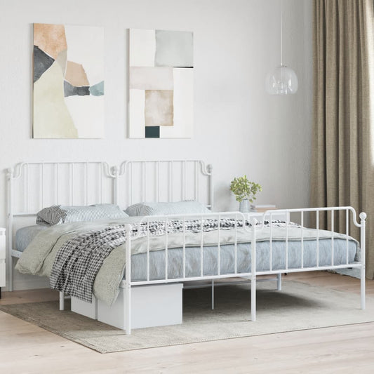 Estrutura de cama com cabeceira e pés 160x200 cm metal branco