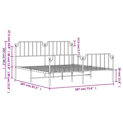 Estrutura de cama com cabeceira e pés 180x200 cm metal branco