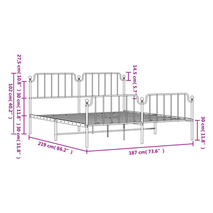 Estrutura de cama com cabeceira e pés 183x213 cm metal branco