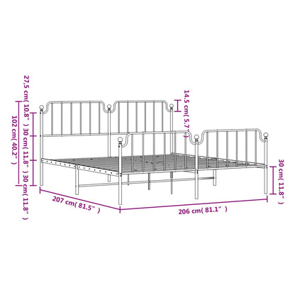 Estrutura de cama com cabeceira e pés 200x200 cm metal branco