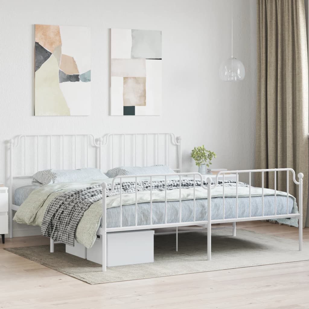 Estrutura de cama com cabeceira e pés 200x200 cm metal branco