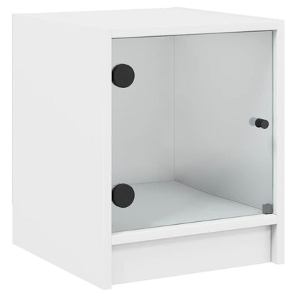 Mesas de cabeceira c/ portas de vidro 2 pcs 35x37x42 cm branco