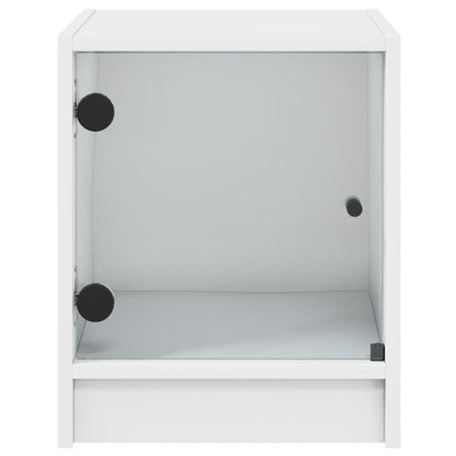 Mesas de cabeceira c/ portas de vidro 2 pcs 35x37x42 cm branco