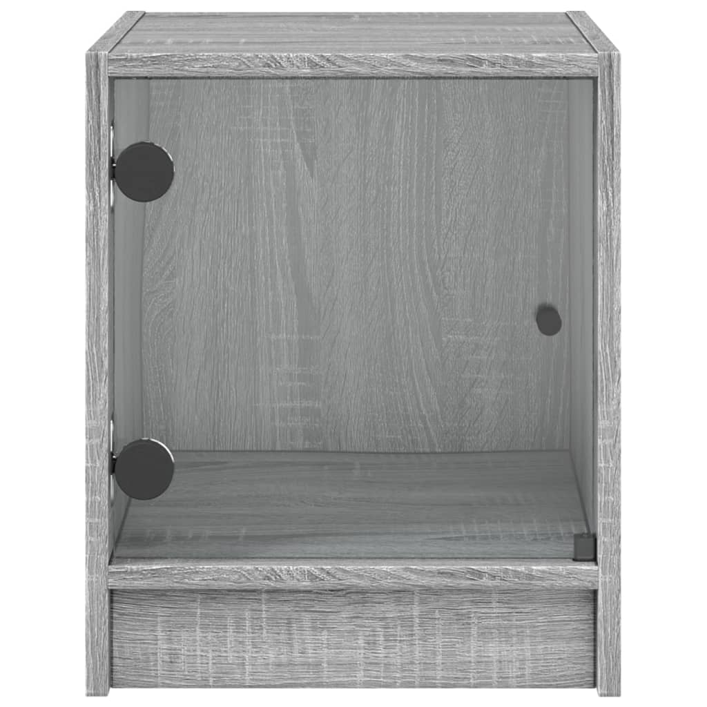 Mesa cabeceira c/ portas vidro 2 pcs 35x37x42cm cinzento sonoma