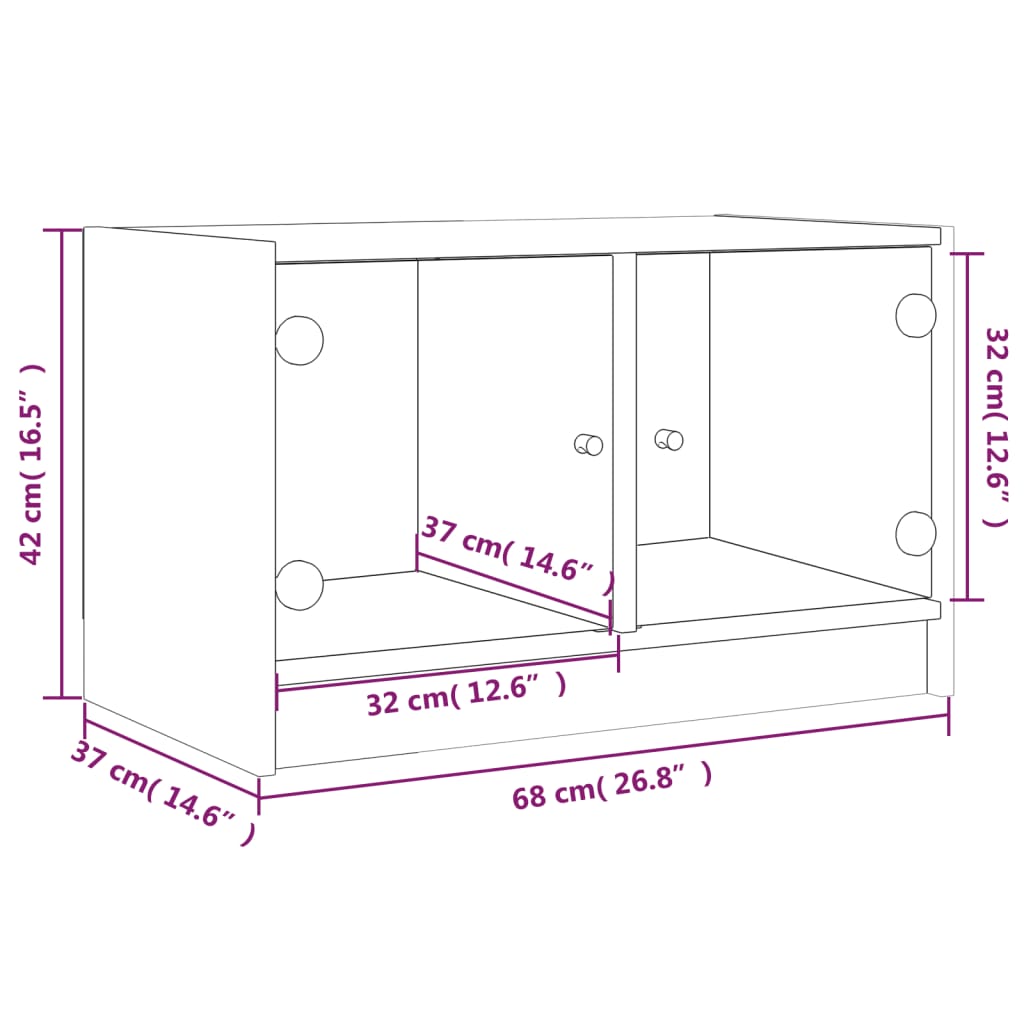 Móvel de TV c/ portas de vidro 68x37x42 cm branco