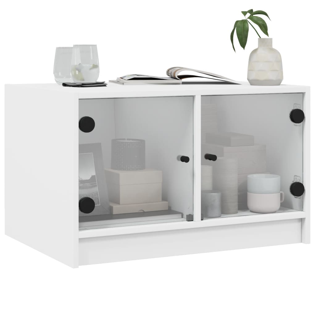 Mesa de centro c/ portas de vidro 68x50x42 cm branco