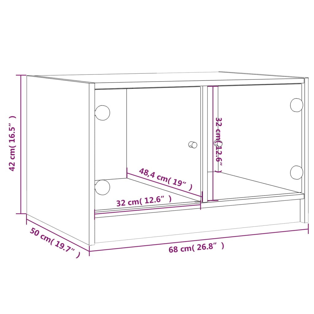 Mesa de centro c/ portas de vidro 68x50x42 cm branco