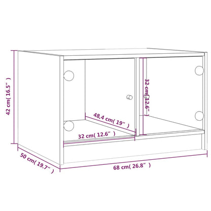 Mesa de centro c/ portas de vidro 68x50x42 cm carvalho fumado