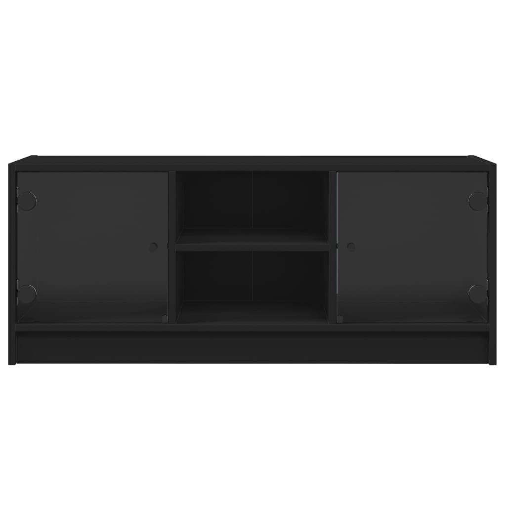 Móvel de TV c/ portas de vidro 102x37x42 cm preto