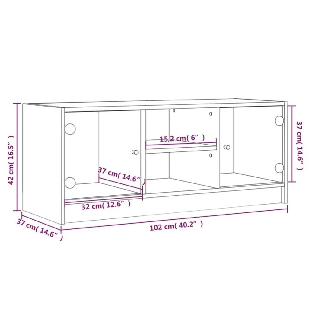 Móvel de TV c/ portas de vidro 102x37x42 cm preto