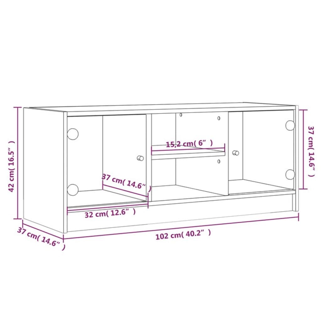 Móvel de TV c/ portas de vidro 102x37x42 cm carvalho sonoma