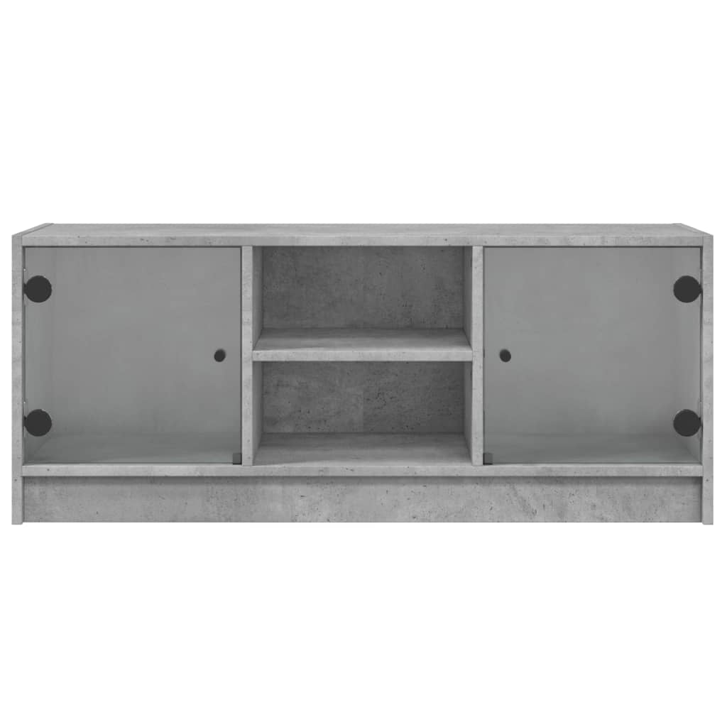 Móvel de TV c/ portas de vidro 102x37x42 cm cinza cimento