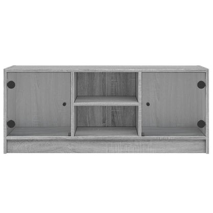 Móvel de TV c/ portas de vidro 102x37x42 cm cinza sonoma