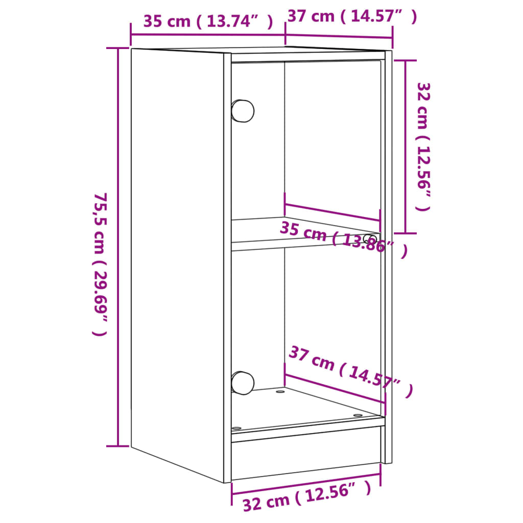 Armário de apoio c/ portas de vidro 35x37x75,5 cm branco