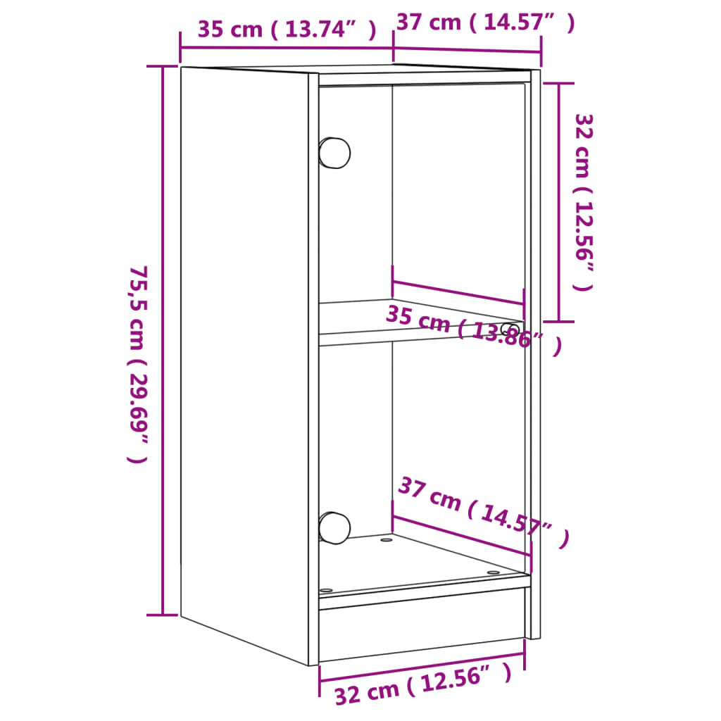 Armário de apoio c/ portas de vidro 35x37x75,5 cm cinza cimento